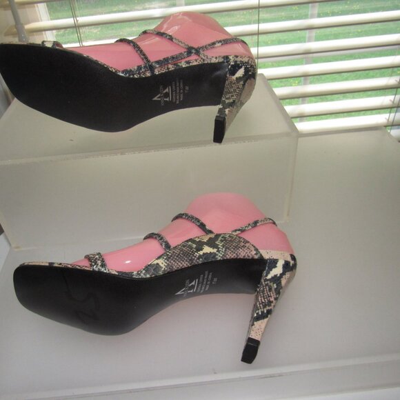 Anne Klein Snakeskin-Print Square-Toe Slingback Sandals Heels 7.5 M | Y2K Glam - Picture 6 of 7